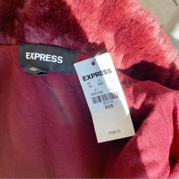 EXPRESS Burgundy Wine Red Faux Fur ZIP Front Bomber Jacket - Picture 6 of 6
